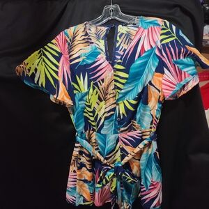 Tropical Leaf Print Romper